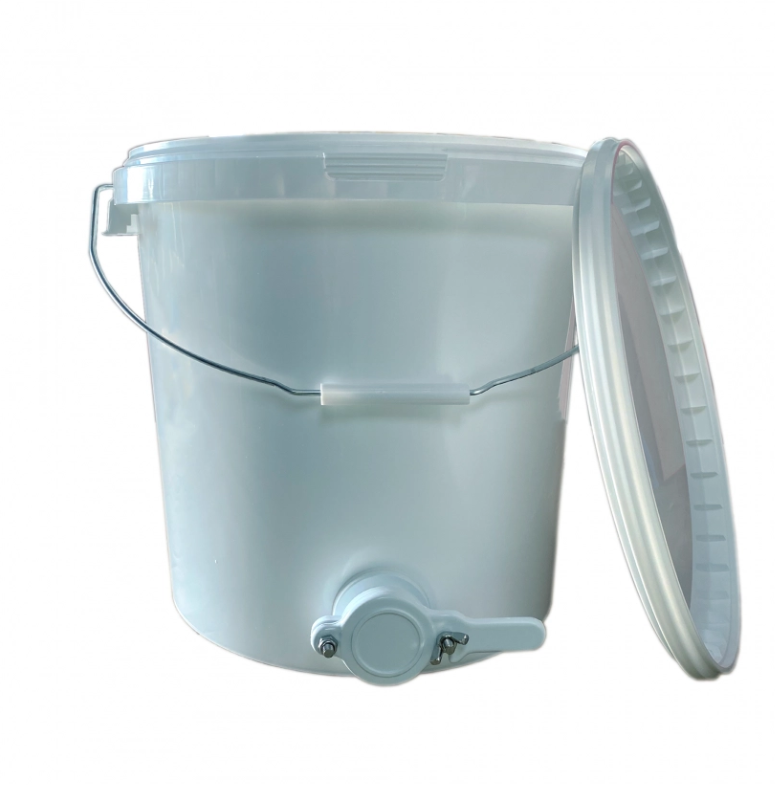 Absetzbehälter 100 l/140 kg, Quetschhahn 6/4, mit Horizontalsieb Absetzbehälter 100 l/140 kg, Quetschhahn 6/4, mit Horizontalsieb