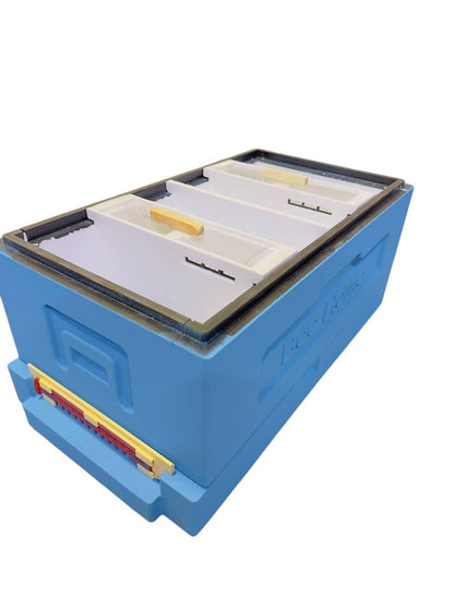 Vier-Nukleus-Beute aus Styropor - für 4 Königinnenableger - Komplettset (blau)