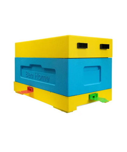 Vier-Nukleus-Beute aus Styropor – 4 Ableger – Komplettset blau-gelb