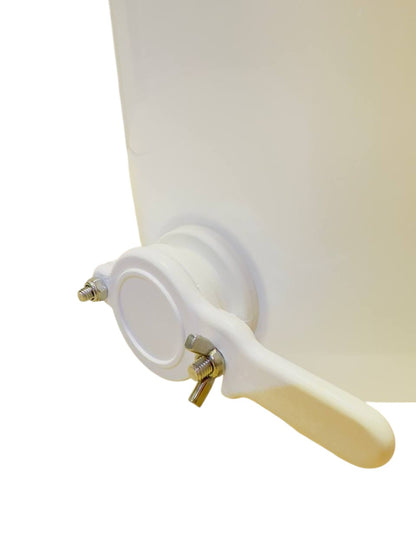 Absetzbehälter aus Polypropylen (20,1 l) mit 6/4"-Kunststoffhahn