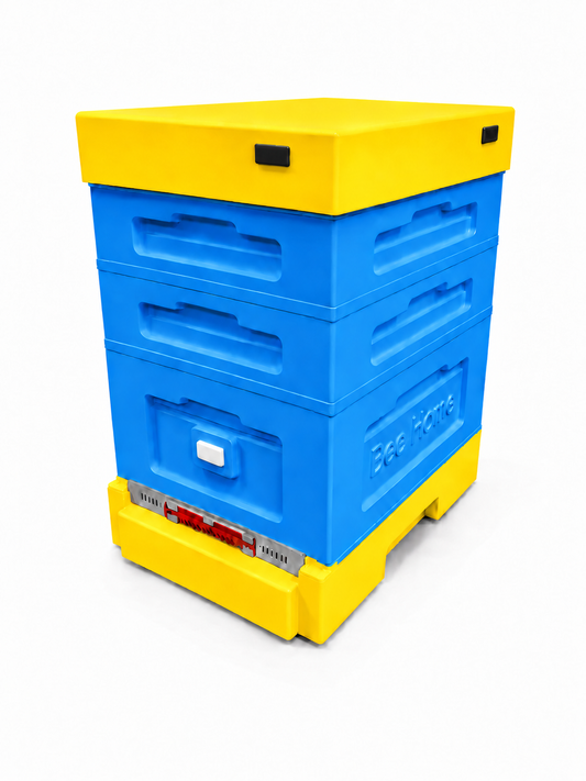 Bee Home Bienenbeute mit zwei Halbzargen in Blau-Gelb