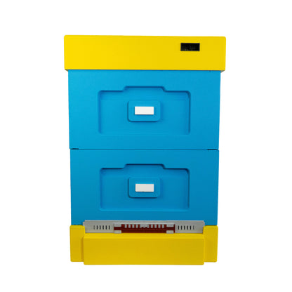 Styroporbeute mit Hygieneboden (blau-gelb) mit zwei Zargen- geeignet für 10 Zander- oder 12 DNM