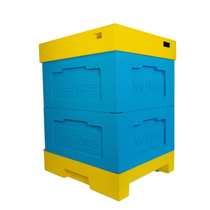 Styroporbeute mit Hygieneboden (blau-gelb) mit zwei Zargen- geeignet für 10 Zander- oder 12 DNM