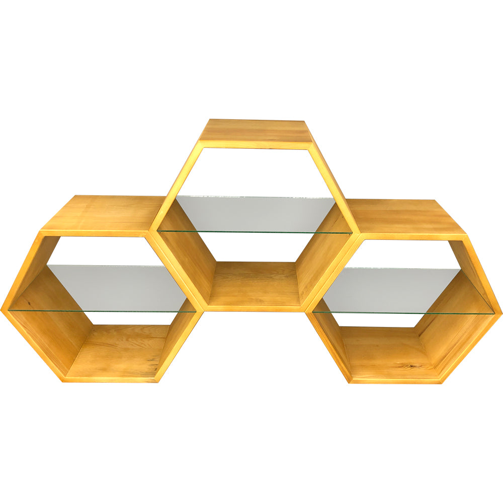 Verkaufsregal "3 Waben" klein - Stilvolle Holzvitrine für Honigprodukte