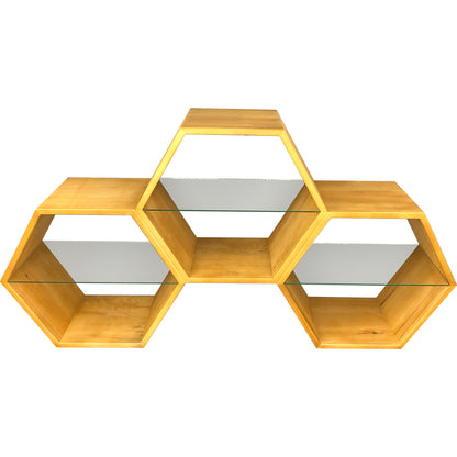 Verkaufsregal "3 Waben" klein - Stilvolle Holzvitrine für Honigprodukte