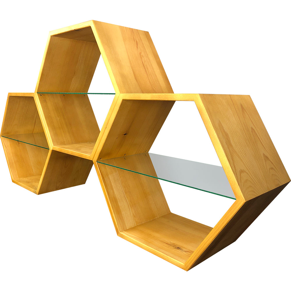 Verkaufsregal "3 Waben" klein - Stilvolle Holzvitrine für Honigprodukte