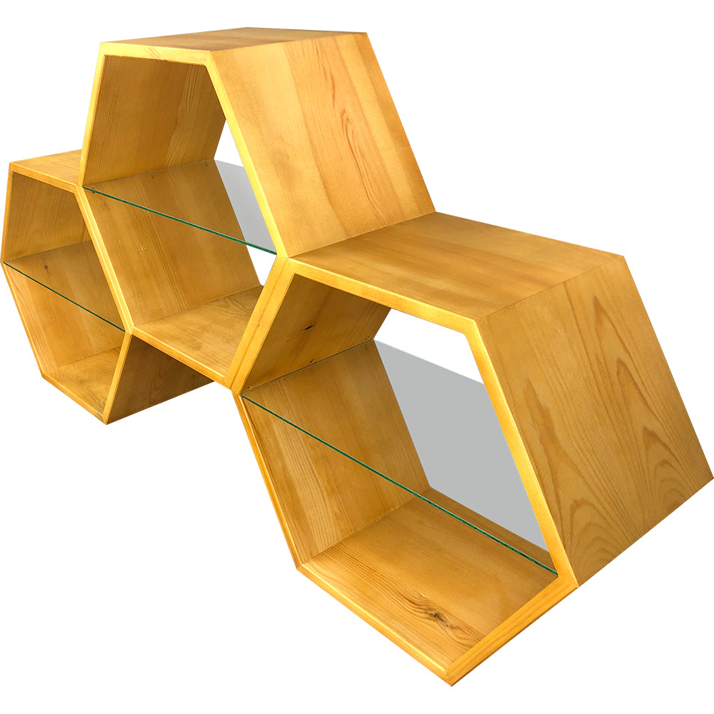 Verkaufsregal "3 Waben" klein - Stilvolle Holzvitrine für Honigprodukte