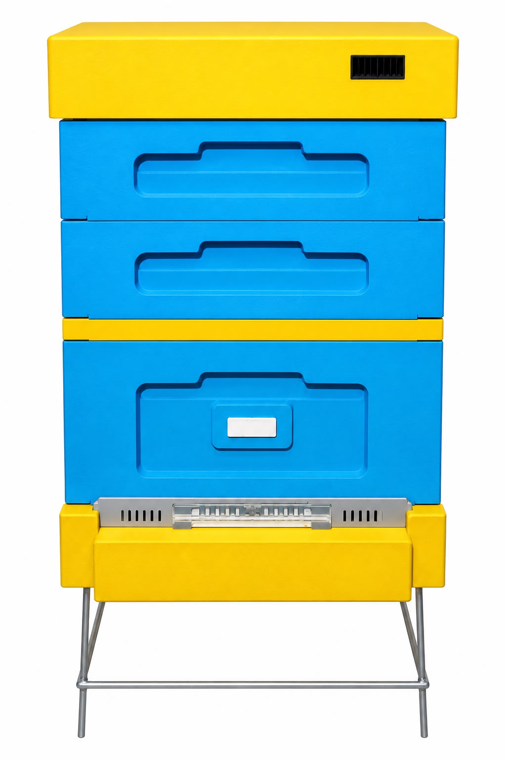 Bee Home Bienenbeuten-Set für 12 DNM-Rähmchen mit 2 Halbzargen, hohem Hygieneboden, DNM-Absperrgitter und Bienenflucht – Blau-Gelb