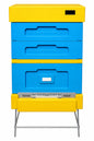 Bee Home Bienenbeuten-Set für 12 DNM-Rähmchen mit 2 Halbzargen, hohem Hygieneboden, DNM-Absperrgitter und Bienenflucht – Blau-Gelb