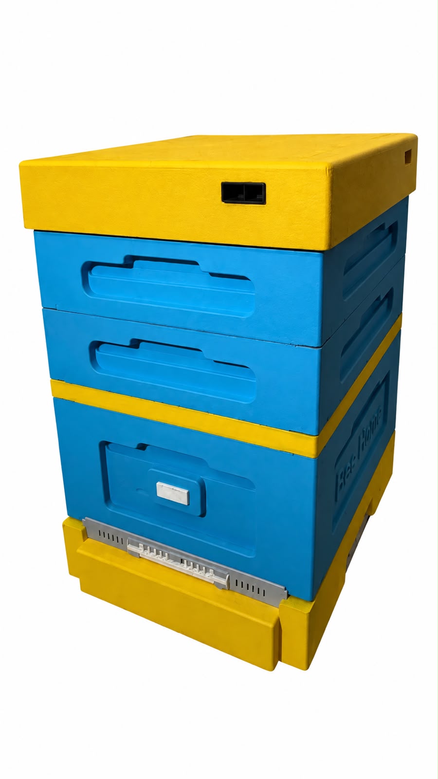Bee Home Bienenbeuten-Set für 12 DNM-Rähmchen mit 2 Halbzargen, hohem Hygieneboden, DNM-Absperrgitter und Bienenflucht – Blau-Gelb