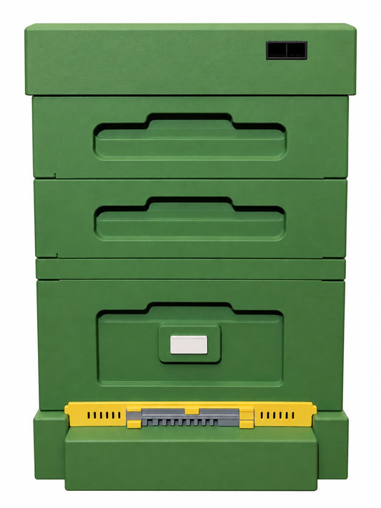 Bee Home Bienenbeuten-Set für 12 DNM-Rähmchen mit 2 Halbzargen, hohem Hygieneboden, DNM-Absperrgitter und Bienenflucht – Grün
