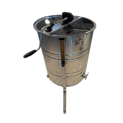 4-Waben Honigschleuder, Edelstahl, Wende-Kassetten. Edelstahl-Rotor mit Beinen